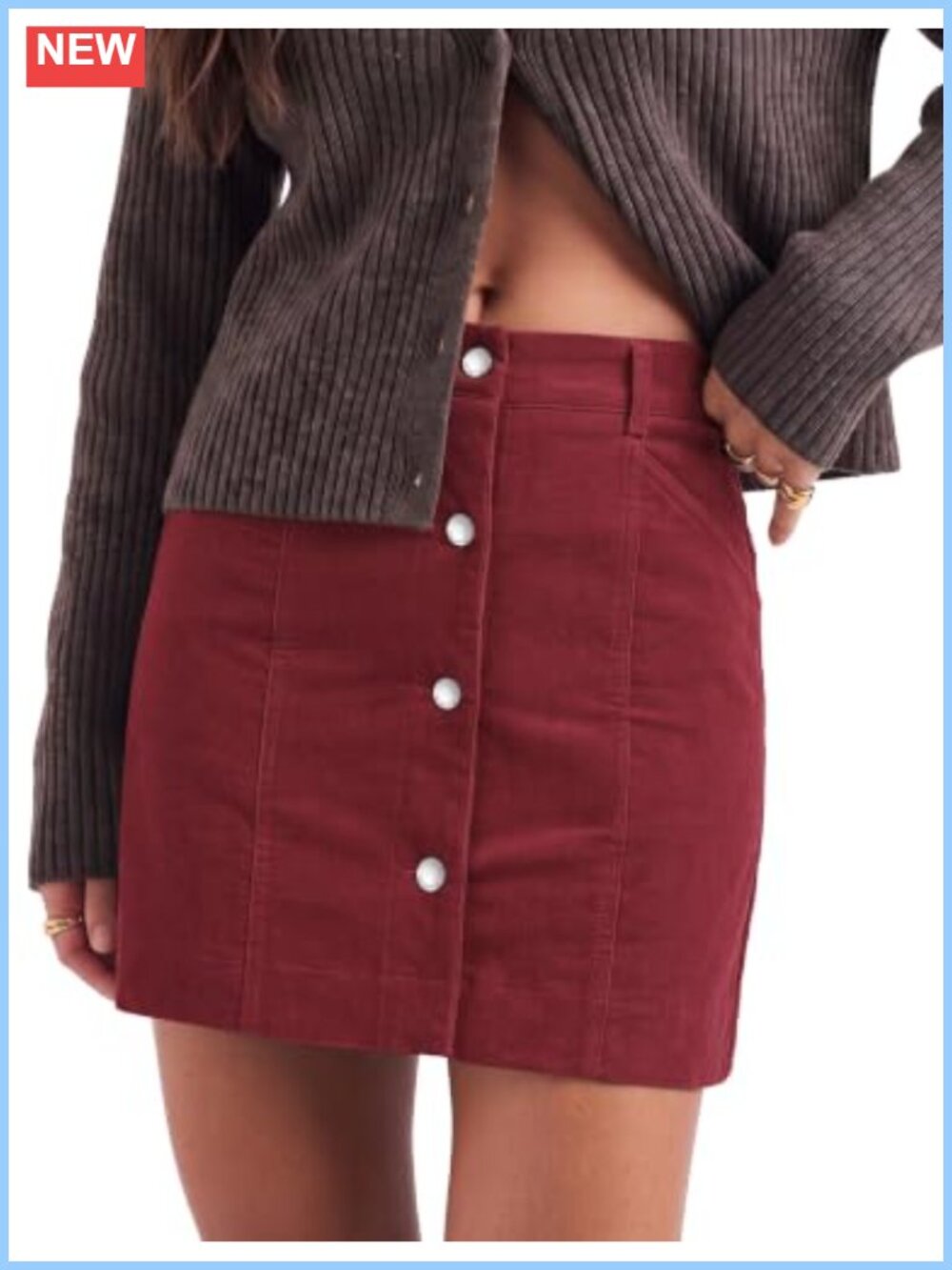Corduroy Mini Skirt High Rise Button Fly Stretchy Fall Skirt